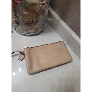 Coach Double Zip Wallet Leather Zip Around Clutch Tan Wristlet F54056